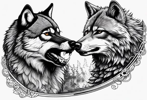 Wolf and raccoon fighting tattoo idea