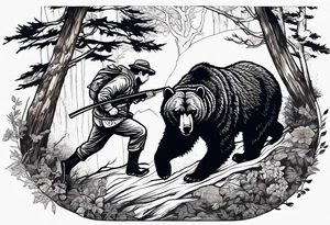 Hunter in the woods being attacked by a bear tattoo idea