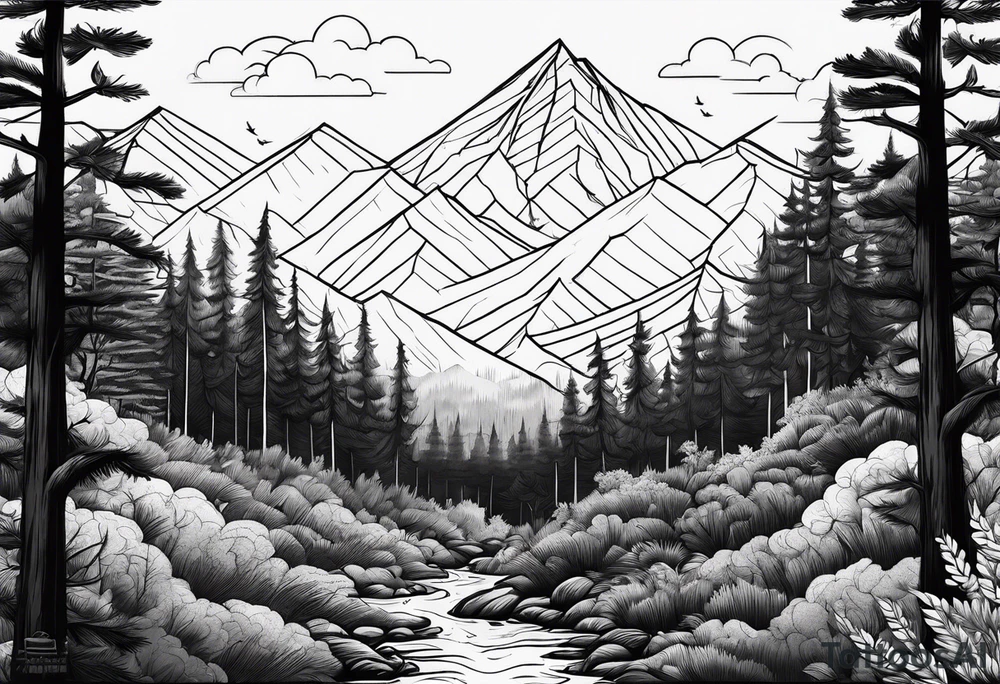 forest along the edges where the fires below and in the distance tattoo idea