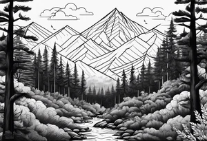 forest along the edges where the fires below and in the distance tattoo idea