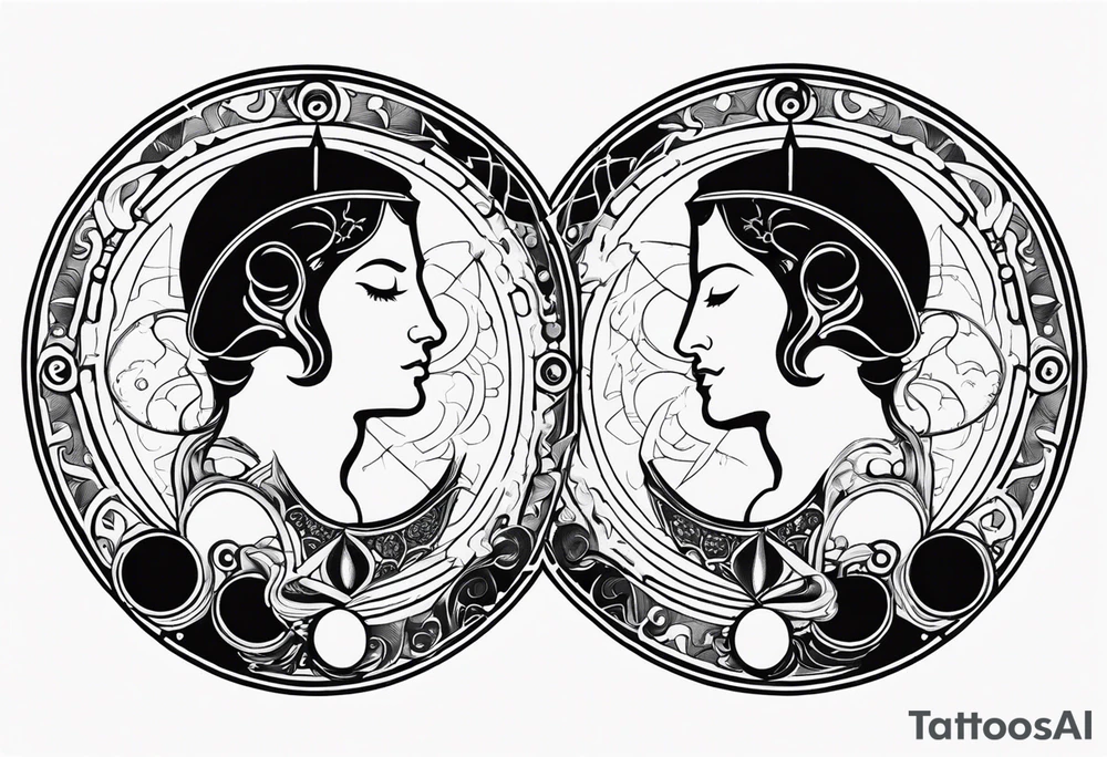 Janus, timeless clock, Aquarius, moon tattoo idea