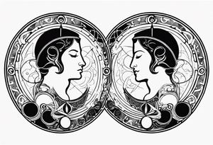 Janus, timeless clock, Aquarius, moon tattoo idea