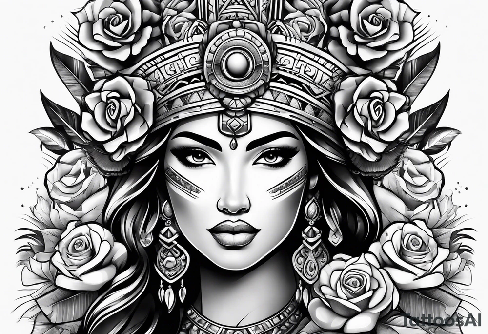 Mayan princess with roses & desert tattoo idea