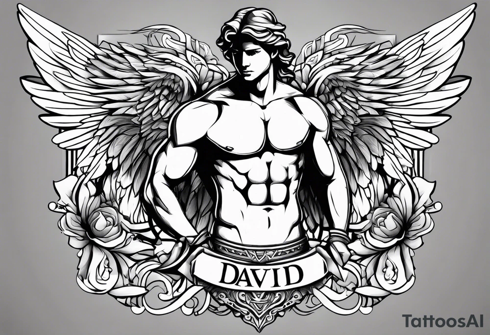 Name David with angel tattoo idea