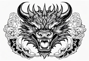 Dragon head facing front, tattoo should look old school Japanese way, dragon mouth should not be open. tattoo idea