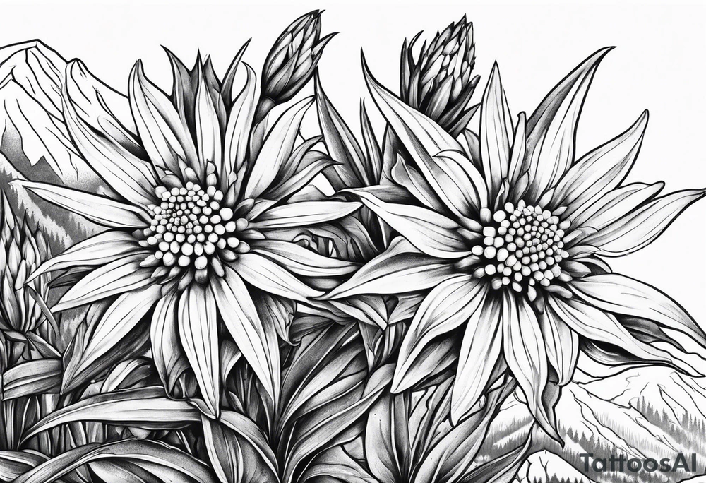 Edelweiss flower on a mountain tattoo idea
