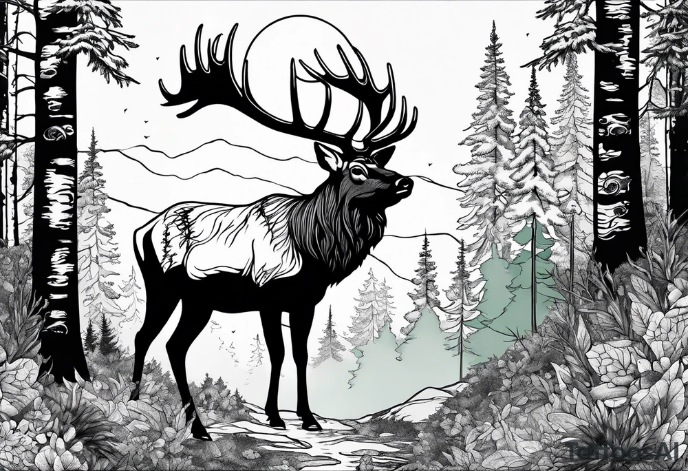 elk mountain forest tattoo idea