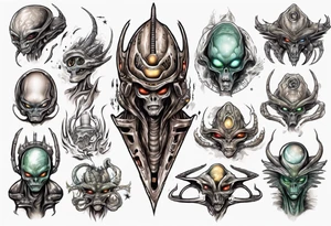 Alien king going to war with space ships and other aliens tattoo idea