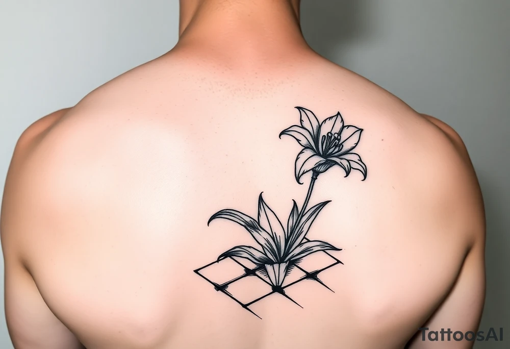 bathroom with lily coming up out of tile floor tattoo idea