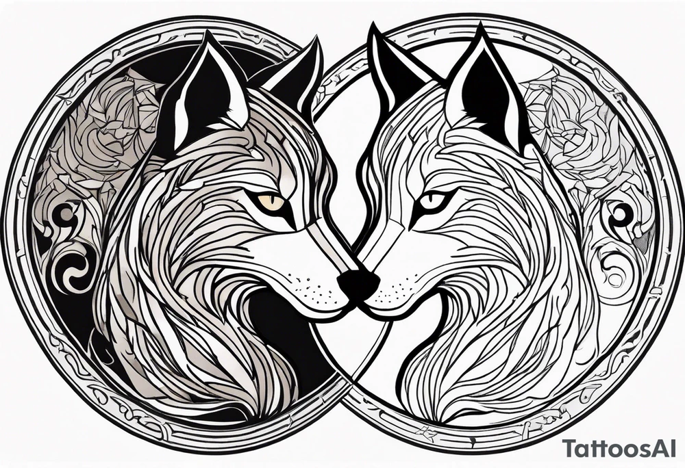 Wolf and cat yinyang tattoo idea