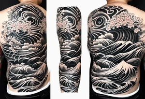 japanese sleeve tattoo with swirly elements tattoo idea