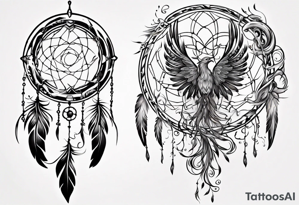 Phoenix swirly dream catcher abstract tattoo idea