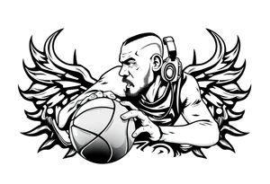 A guy dribbling a basketball with headphones on tattoo idea