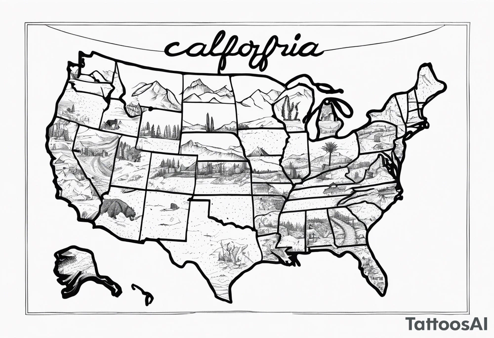 Roadtrip trough California on a Map tattoo idea