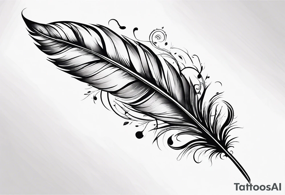 Feather tattoo with small music notes tattoo idea
