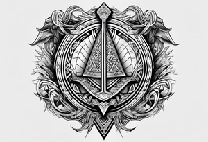 Valhalla stairs sword shield axe Valknut tattoo idea