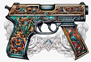 The letters AR with pistols on each side tattoo idea