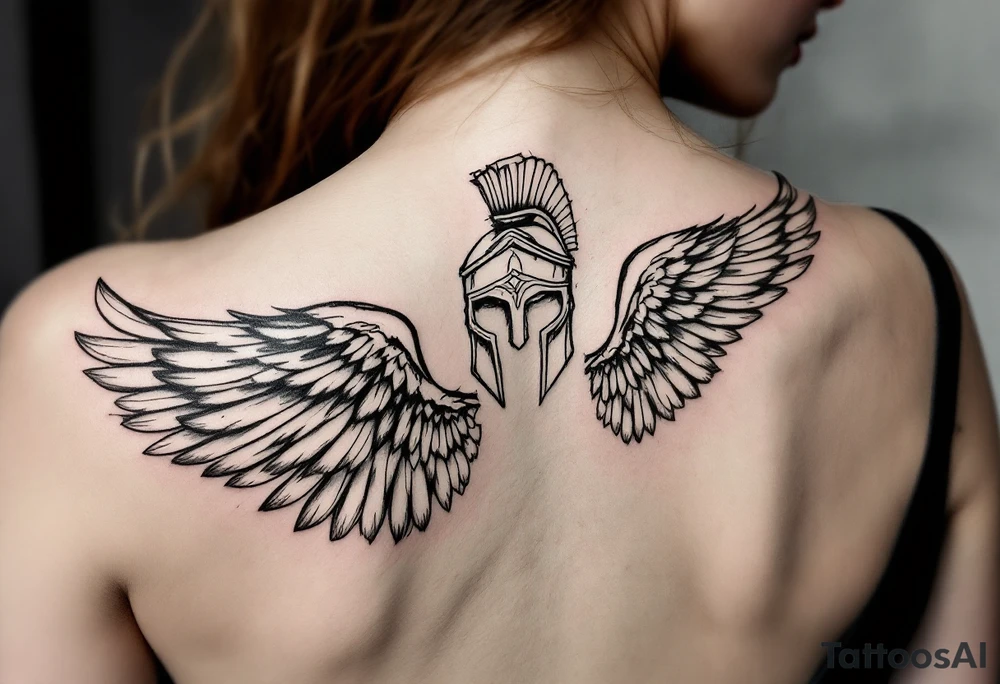 forearm tattoo of a spartan warrior with angel wings tattoo idea