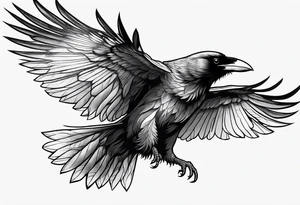 outline drawing of a flying raven with wings on fire tattoo idea