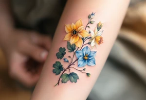 Carnation, Snowdrop, Larkspur, Water Lily, Daffodil, Clover tattoo idea