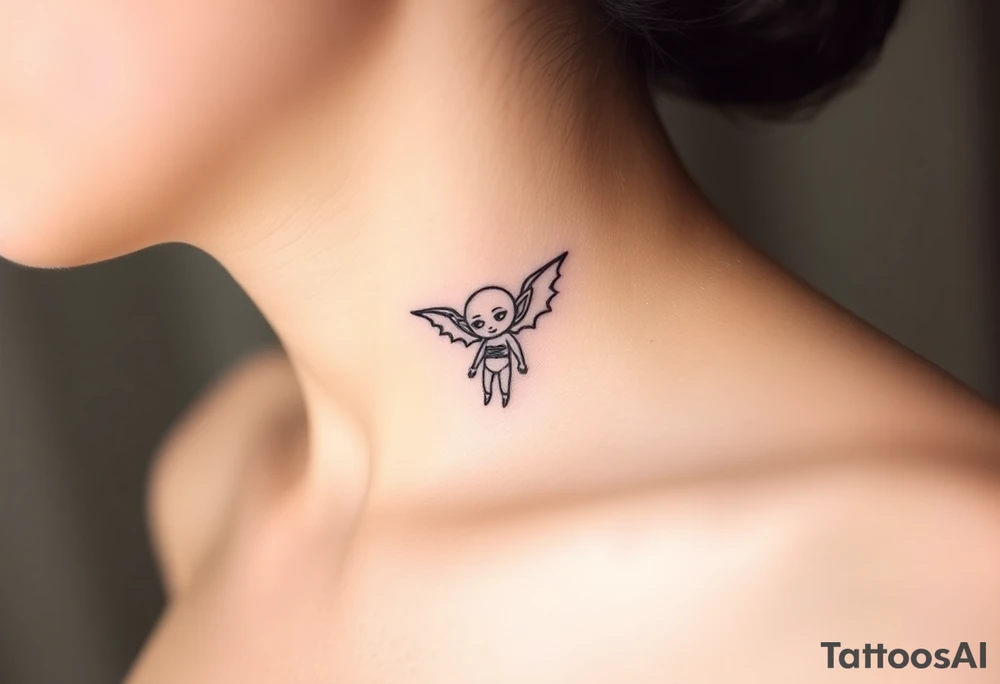 Misfit tiny goblin with wings tattoo idea