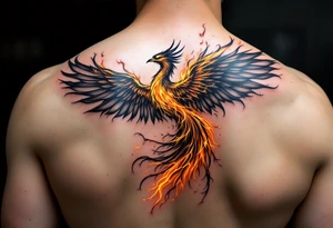 magnificent phoenix rising from golden flames with trailing embers tattoo idea