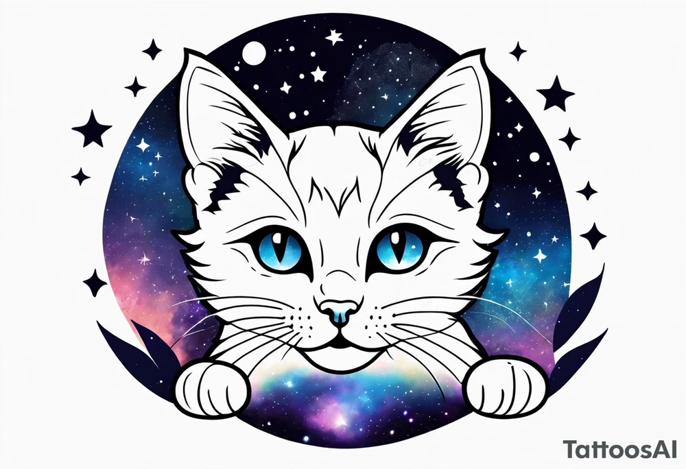 Cute kitten and galaxy tattoo idea