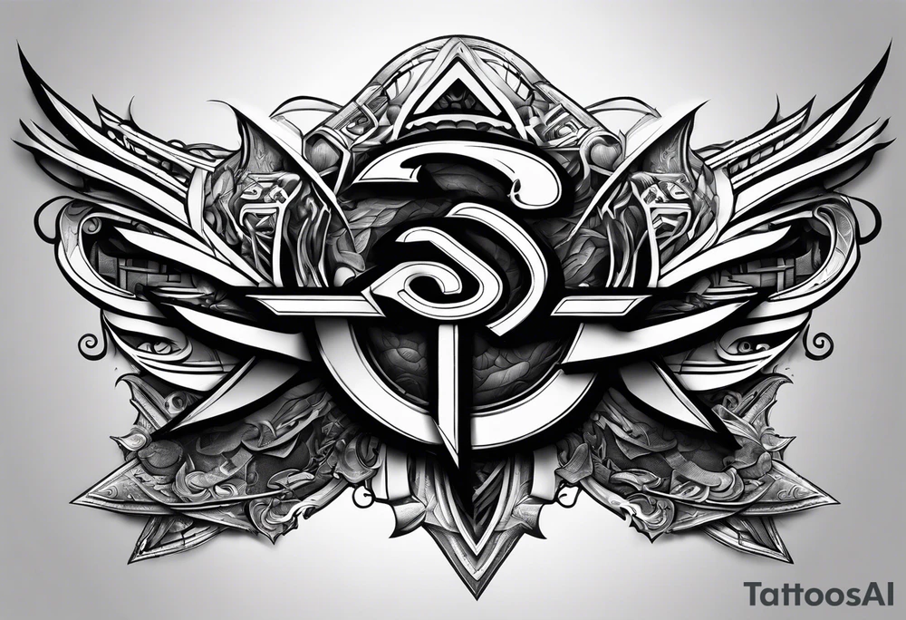 the letters A R in the middle of a ninja headband tattoo idea