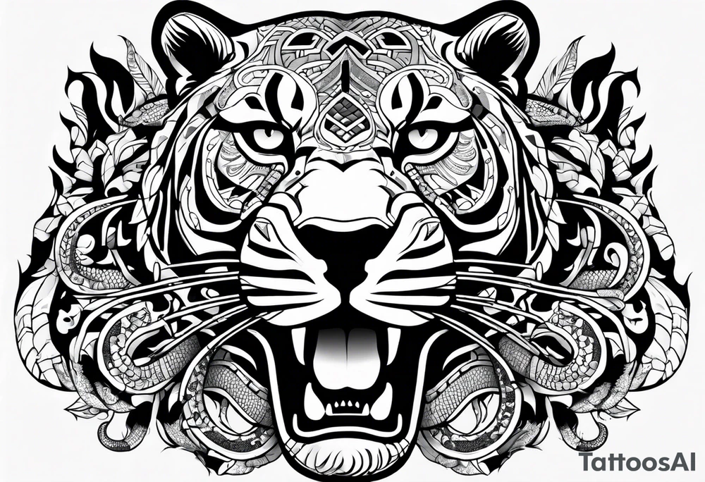 aztec black jaguar with snake tattoo idea