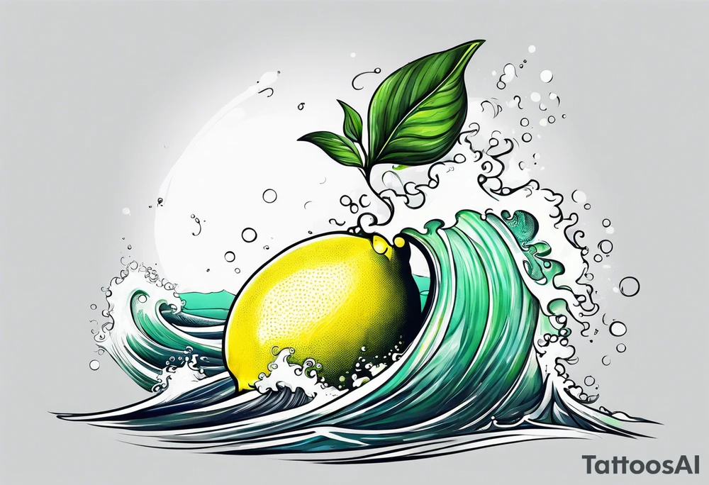 A lemon-Buoy with a green leaf-flag on waves tattoo idea