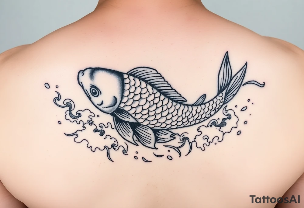 traditional koi fish swimming upstream through turbulent waves tattoo idea