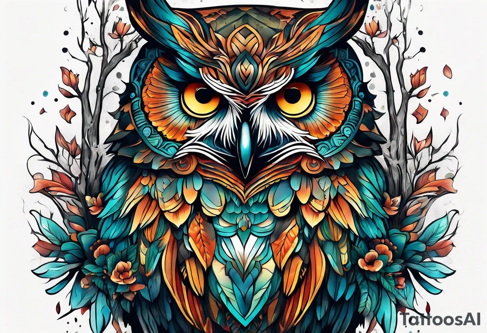 owl forest tattoo idea