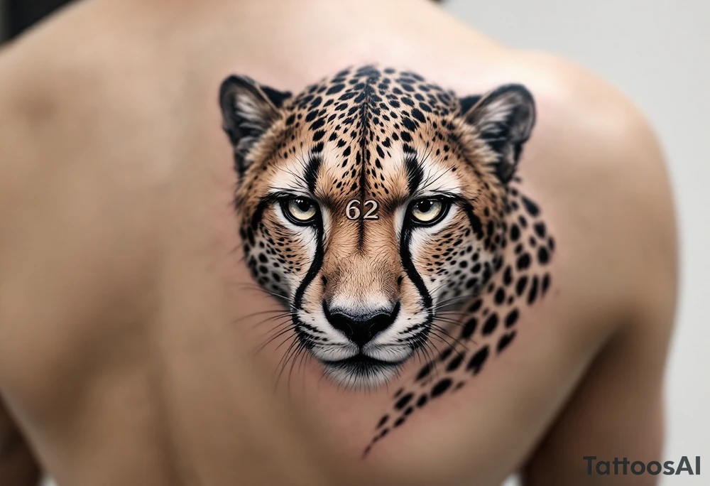 cheetah with the number 62 incorporated in its fur tattoo idea