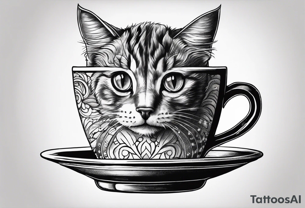 Cat coming out of coffee mug tattoo idea