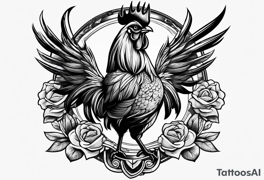 rooster cartoon holding big gun tattoo idea