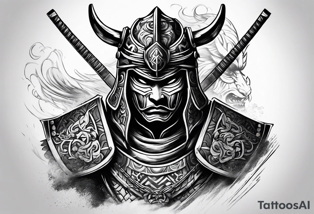 Battle  samurai with mask tattoo idea