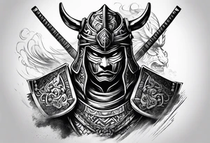 Battle  samurai with mask tattoo idea