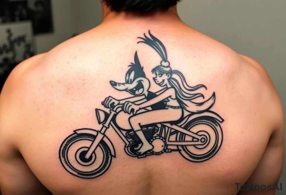 Mr. And Mrs. Taz looney tools characters riding a motorcycle tattoo idea