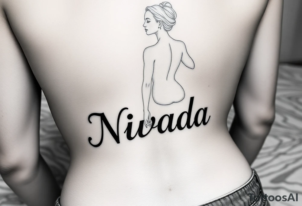 a woman's waist with the word "Nwada" written on her waist make her sit on the bed tattoo idea