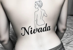 a woman's waist with the word "Nwada" written on her waist make her sit on the bed tattoo idea