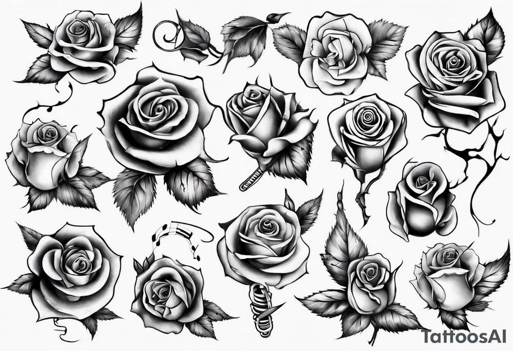 music, roses tattoo idea