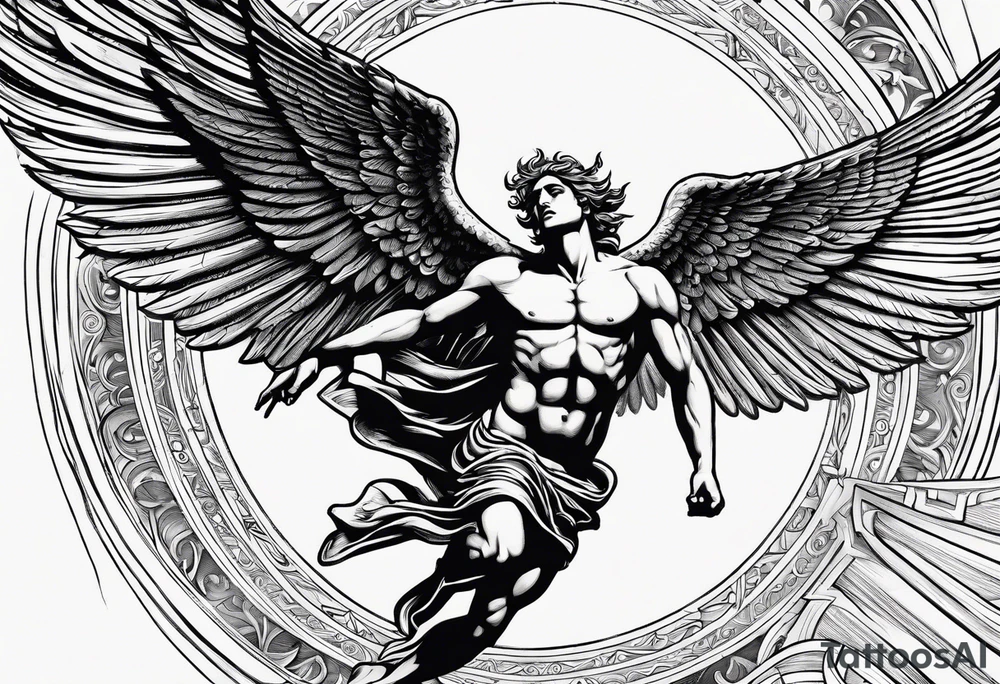 icarus greek god flying into the sun and falling down tattoo idea