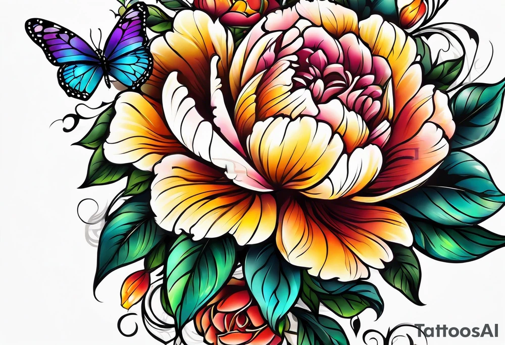 Colorful flower sleeve tattoo idea