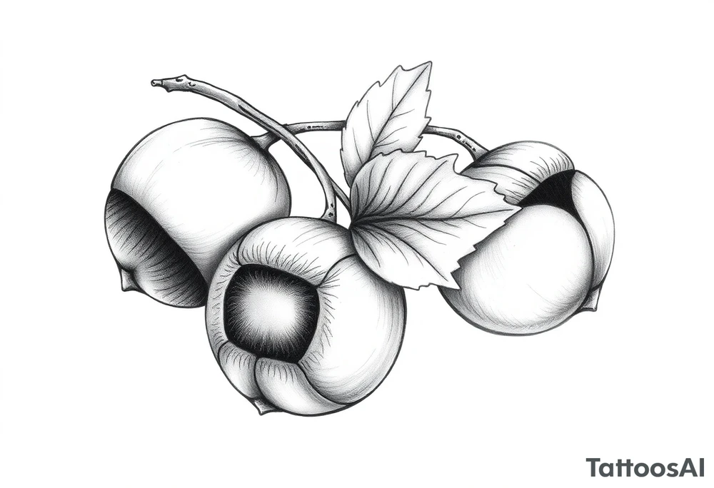 Three haselnuts with one leave tattoo idea