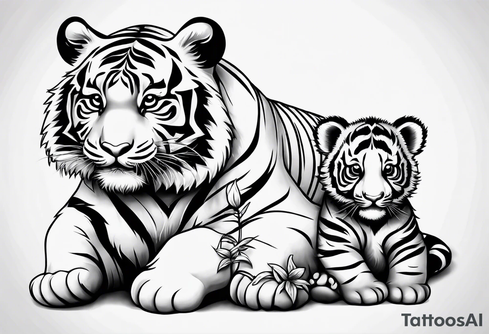 Baby tiger and baby panda hanging out tattoo idea