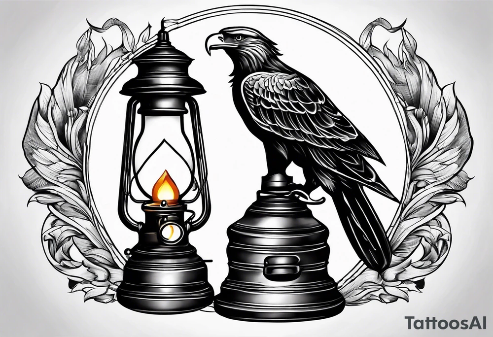 Oil lamp with an eagle next to it tattoo idea