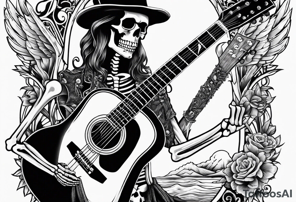 skeleton holding a guitar tattoo idea