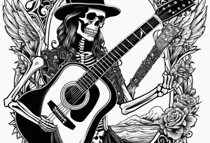 skeleton holding a guitar tattoo idea