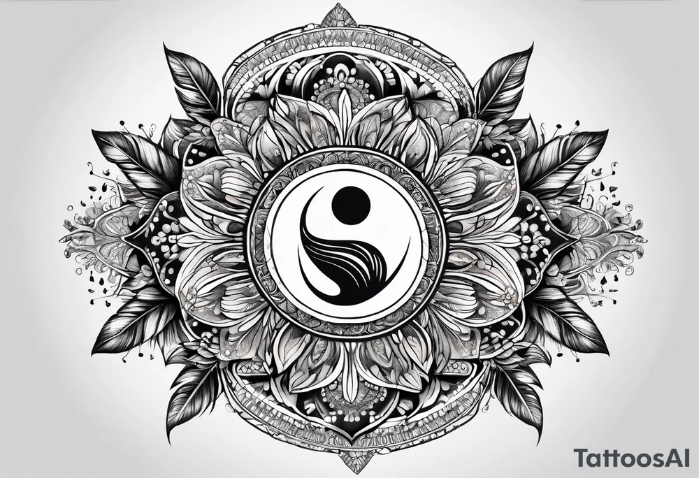 Mandala feather with birds, music, yin and yang, water tattoo idea