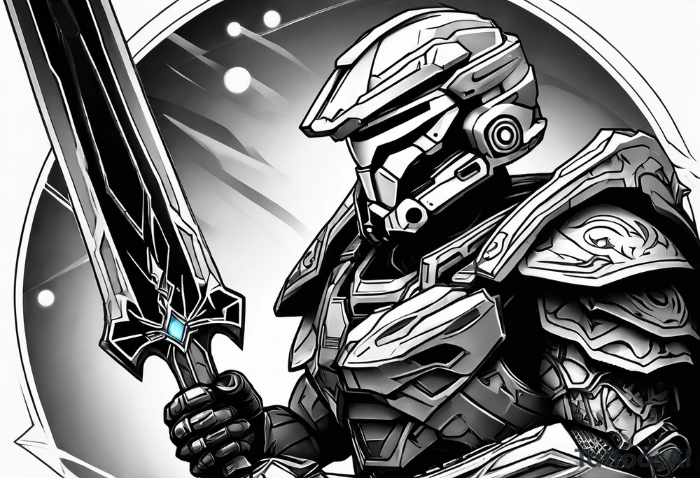 Halo energy sword through skull tattoo idea